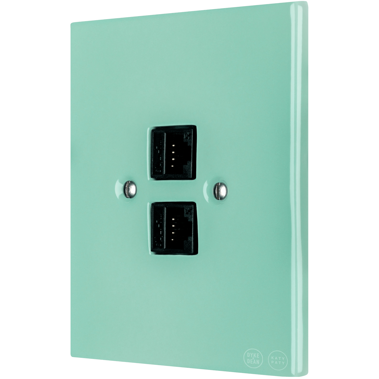 KATY PATY PORCELAIN PLATE WALL SOCKET MINT GREEN DOUBLE PC/USB - DYKE & DEAN