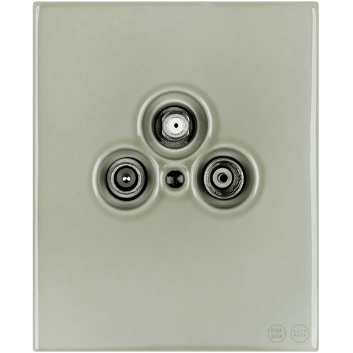 KATY PATY PORCELAIN PLATE WALL SOCKET TV ANTENNA GREY GREEN - DYKE & DEAN