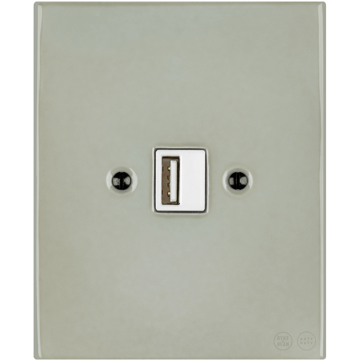 KATY PATY PORCELAIN PLATE WALL USB CHARGER GREY GREEN - DYKE & DEAN