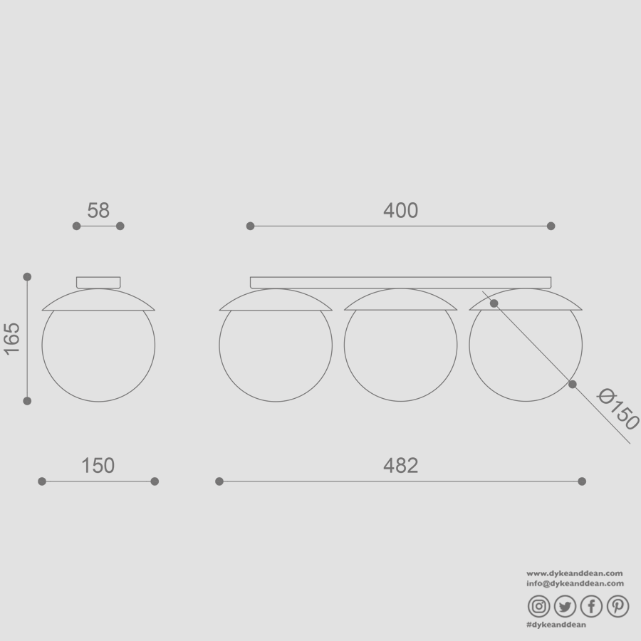 KUUL WATERPROOF CEILING 3 GLOBE LIGHT BURGUNDY - DYKE & DEAN