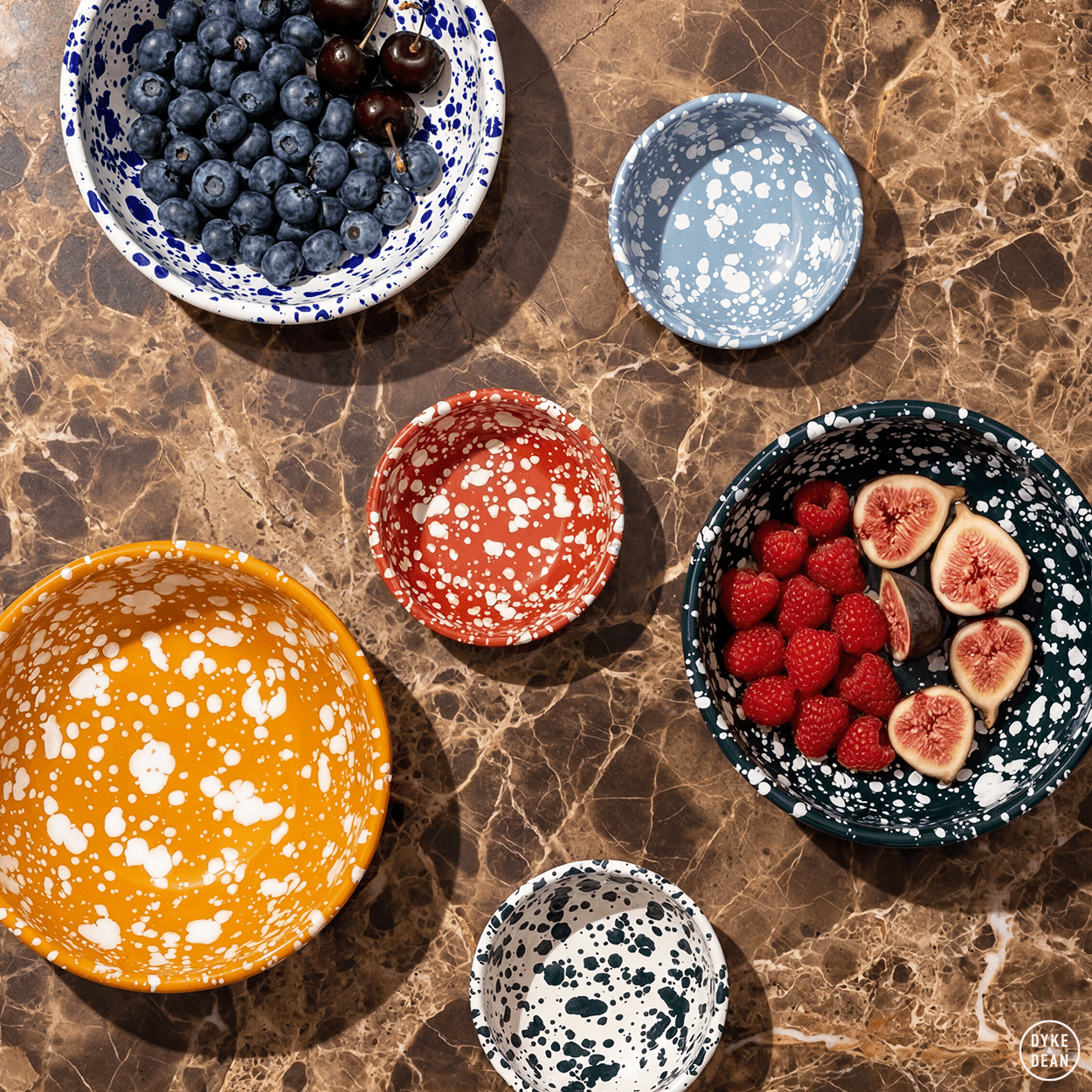 LIGHT BLUE & WHITE SMALL SPLATTER ENAMEL BOWL - DYKE & DEAN