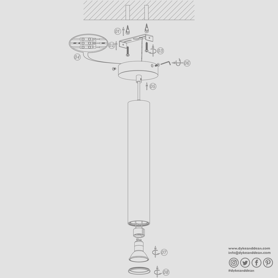 METAL TUBE BATON PENDANT LIGHT LONG BRASS TUBE PENDANT - DYKE & DEAN
