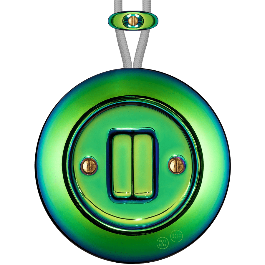 PORCELAIN KATY PATY COLONA ROUND SURFACE MOUNTED DOUBLE SLIM BUTTON SWITCH CHLOREDO - DYKE & DEAN