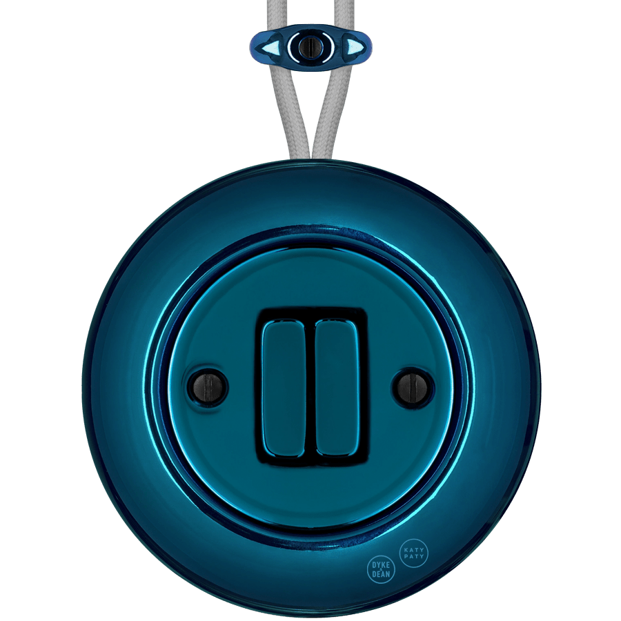 PORCELAIN KATY PATY COLONA ROUND SURFACE MOUNTED DOUBLE SLIM BUTTON SWITCH DARK BLUE - DYKE & DEAN