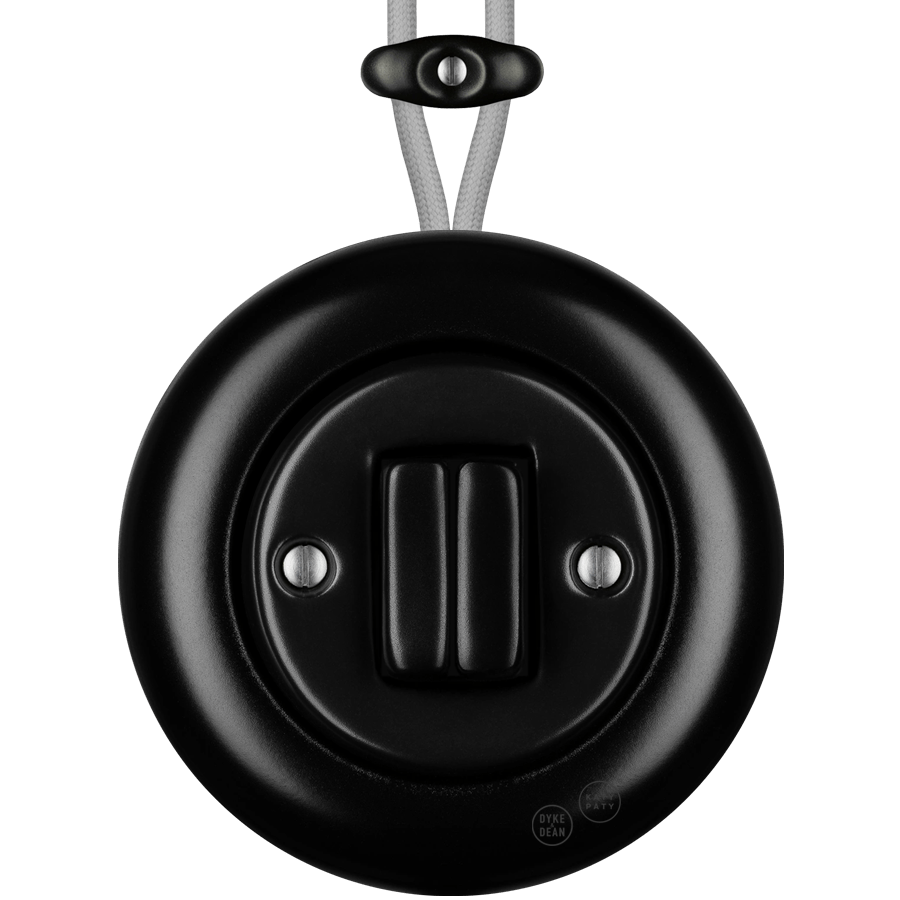PORCELAIN KATY PATY COLONA ROUND SURFACE MOUNTED DOUBLE SLIM BUTTON SWITCH MATTE BLACK - DYKE & DEAN