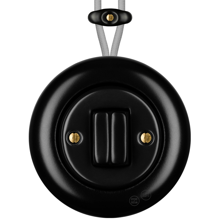 PORCELAIN KATY PATY COLONA ROUND SURFACE MOUNTED DOUBLE SLIM BUTTON SWITCH MATTE BLACK - DYKE & DEAN