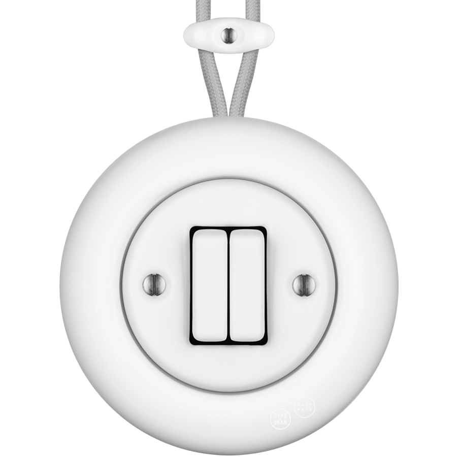 PORCELAIN KATY PATY COLONA ROUND SURFACE MOUNTED DOUBLE SLIM BUTTON SWITCH MATTE WHITE - DYKE & DEAN