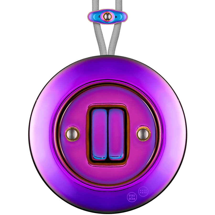 PORCELAIN KATY PATY COLONA ROUND SURFACE MOUNTED DOUBLE SLIM BUTTON SWITCH VIOLEDO - DYKE & DEAN