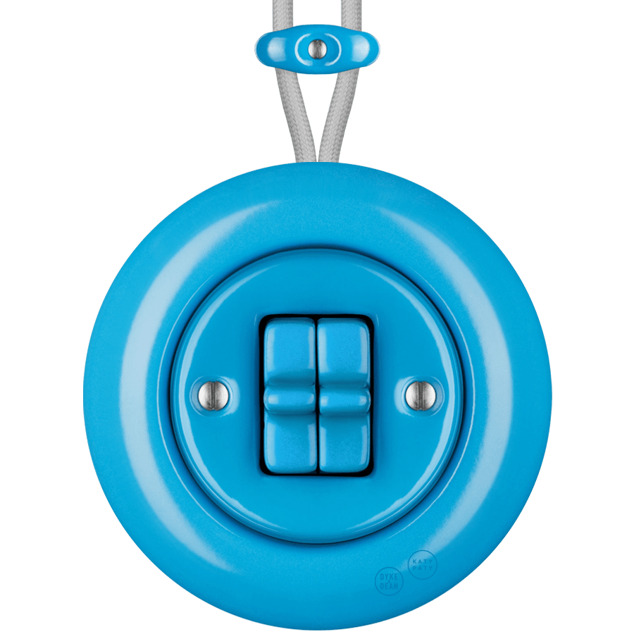 PORCELAIN KATY PATY COLONA ROUND SURFACE MOUNTED DOUBLE TOGGLE BUTTON SWITCH AZURE - DYKE & DEAN