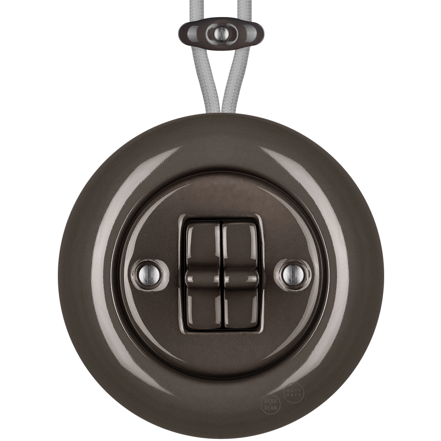 PORCELAIN KATY PATY COLONA ROUND SURFACE MOUNTED DOUBLE TOGGLE BUTTON SWITCH BROWN - DYKE & DEAN
