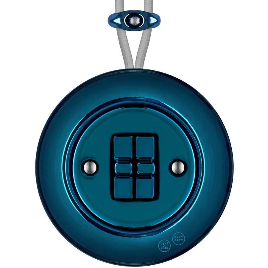 PORCELAIN KATY PATY COLONA ROUND SURFACE MOUNTED DOUBLE TOGGLE BUTTON SWITCH DARK BLUE - DYKE & DEAN