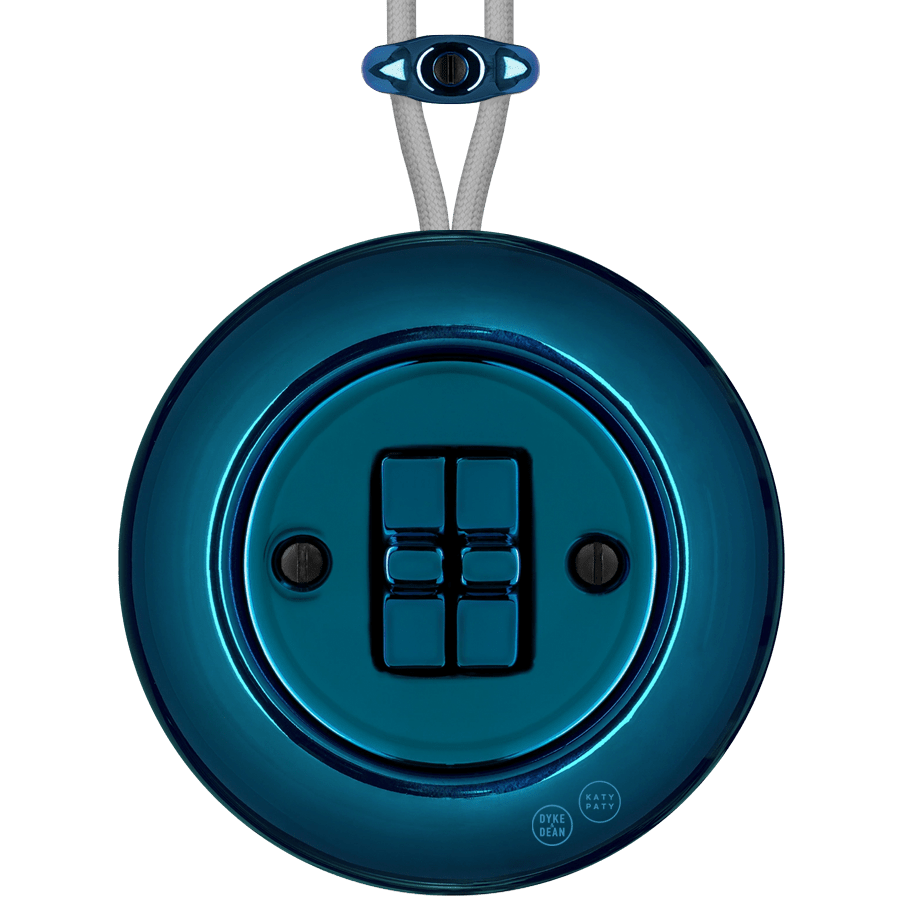 PORCELAIN KATY PATY COLONA ROUND SURFACE MOUNTED DOUBLE TOGGLE BUTTON SWITCH DARK BLUE - DYKE & DEAN