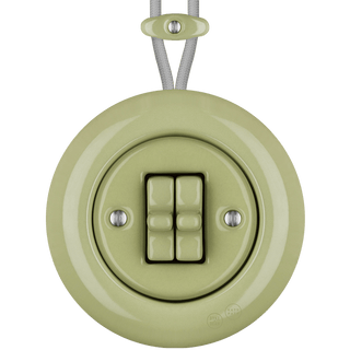 PORCELAIN KATY PATY COLONA ROUND SURFACE MOUNTED DOUBLE TOGGLE BUTTON SWITCH MOSS GREEN - DYKE & DEAN