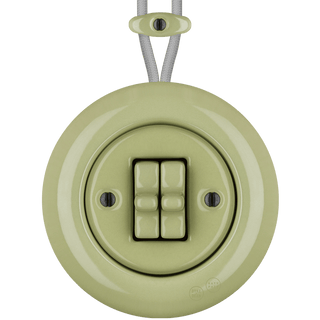 PORCELAIN KATY PATY COLONA ROUND SURFACE MOUNTED DOUBLE TOGGLE BUTTON SWITCH MOSS GREEN - DYKE & DEAN