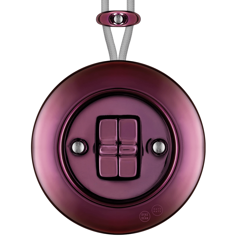 PORCELAIN KATY PATY COLONA ROUND SURFACE MOUNTED DOUBLE TOGGLE BUTTON SWITCH PURPLE - DYKE & DEAN