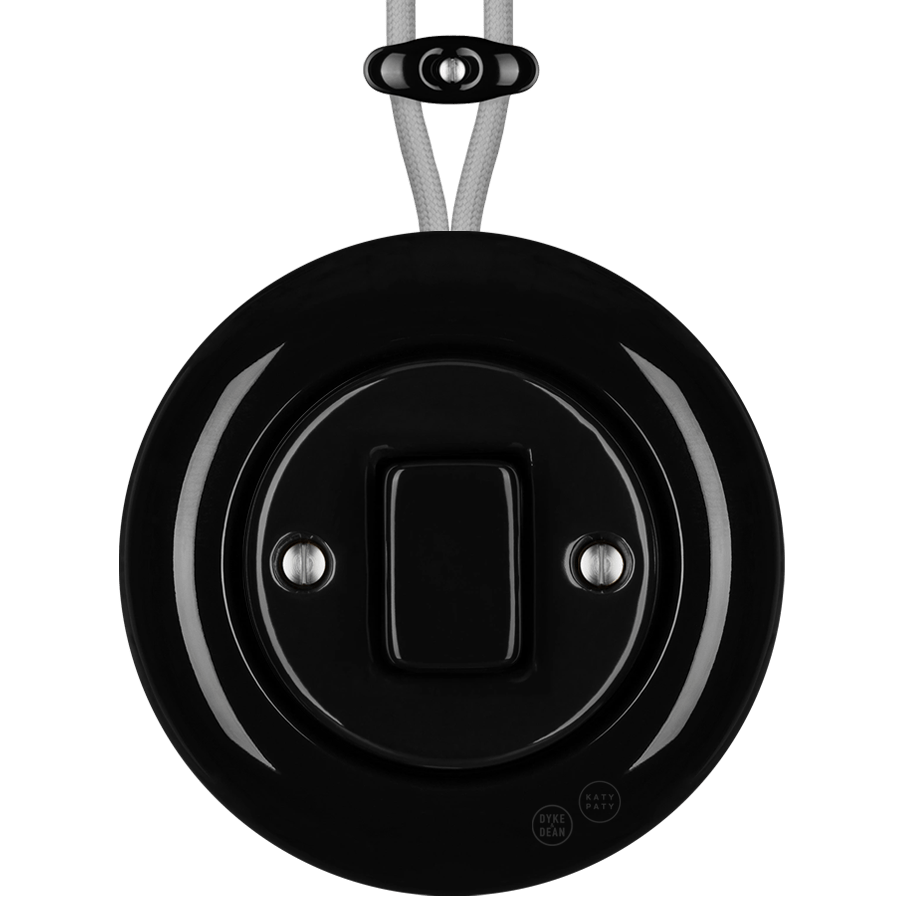 PORCELAIN KATY PATY COLONA ROUND SURFACE MOUNTED FAT BUTTON SWITCH BLACK - DYKE & DEAN