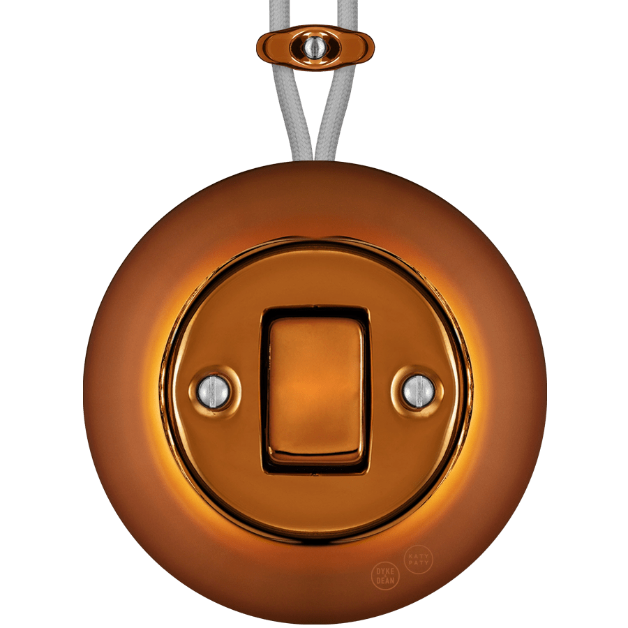 PORCELAIN KATY PATY COLONA ROUND SURFACE MOUNTED FAT BUTTON SWITCH BRONZE - DYKE & DEAN