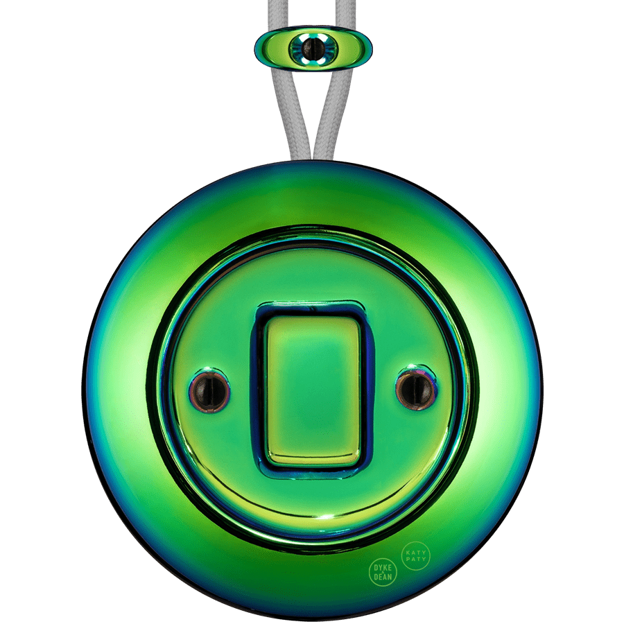 PORCELAIN KATY PATY COLONA ROUND SURFACE MOUNTED FAT BUTTON SWITCH CHLOREDO - DYKE & DEAN