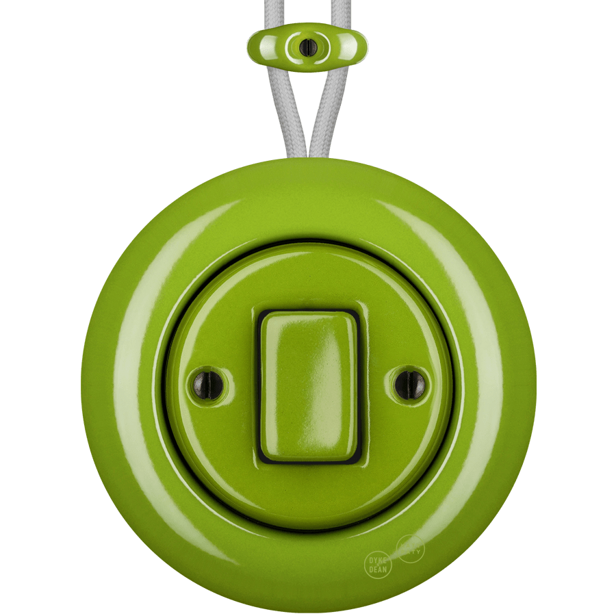 PORCELAIN KATY PATY COLONA ROUND SURFACE MOUNTED FAT BUTTON SWITCH GREEN - DYKE & DEAN