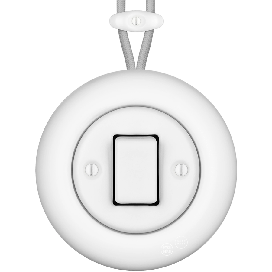 PORCELAIN KATY PATY COLONA ROUND SURFACE MOUNTED FAT BUTTON SWITCH MATTE WHITE - DYKE & DEAN