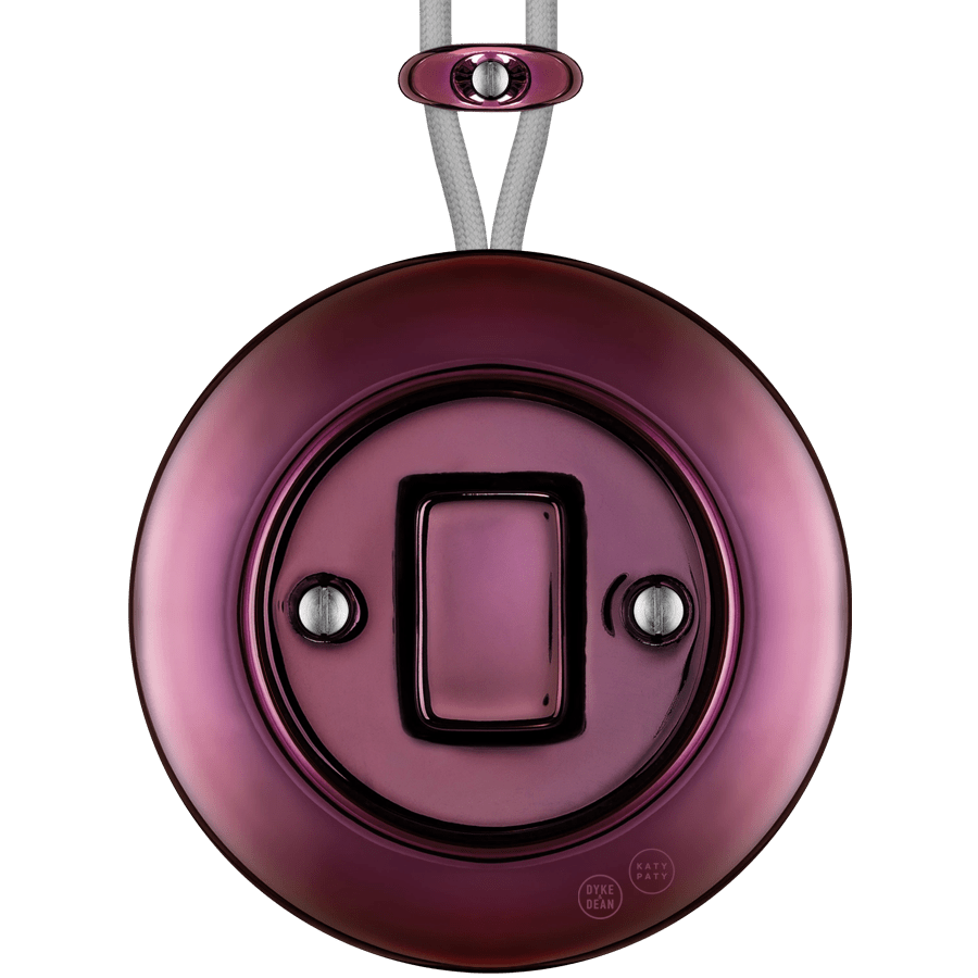 PORCELAIN KATY PATY COLONA ROUND SURFACE MOUNTED FAT BUTTON SWITCH PURPLE - DYKE & DEAN
