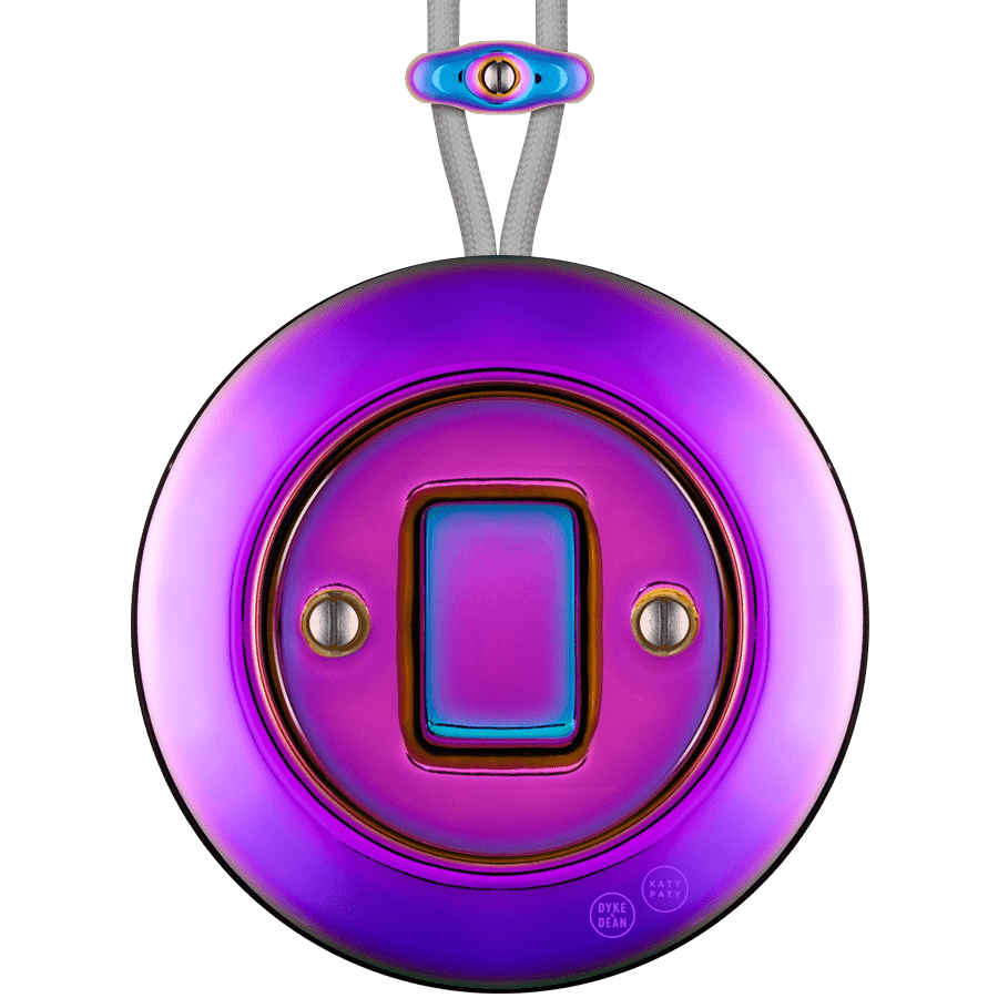 PORCELAIN KATY PATY COLONA ROUND SURFACE MOUNTED FAT BUTTON SWITCH VIOLEDO - DYKE & DEAN