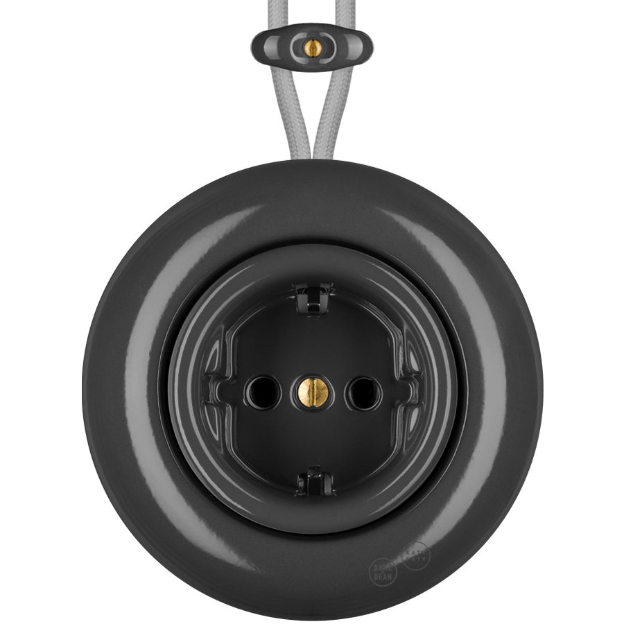 PORCELAIN KATY PATY COLONA ROUND SURFACE MOUNTED SCHUKO SOCKET DARK GREY - DYKE & DEAN