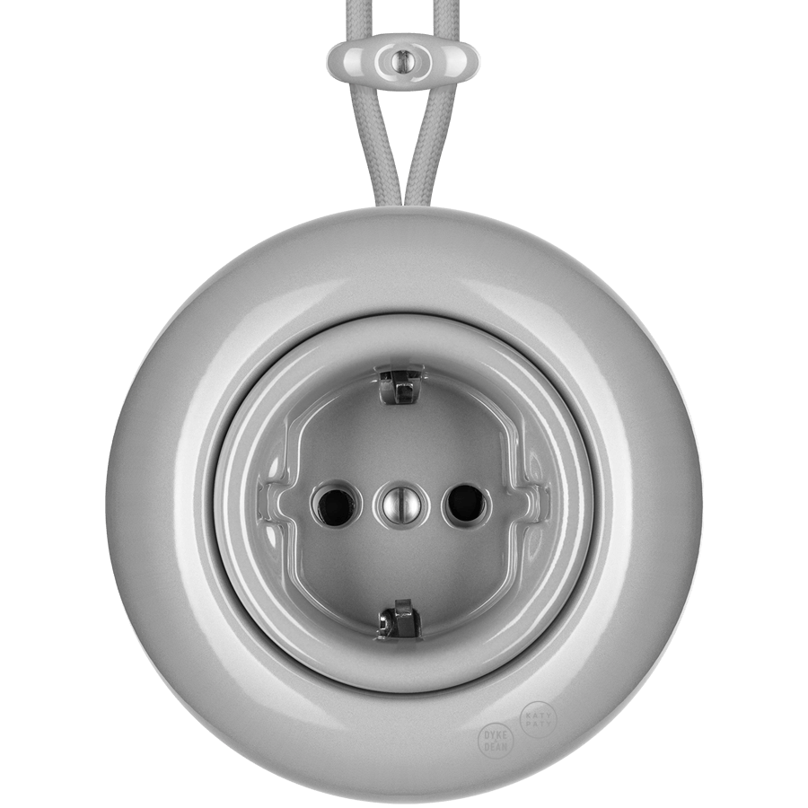 PORCELAIN KATY PATY COLONA ROUND SURFACE MOUNTED SCHUKO SOCKET GREY - DYKE & DEAN
