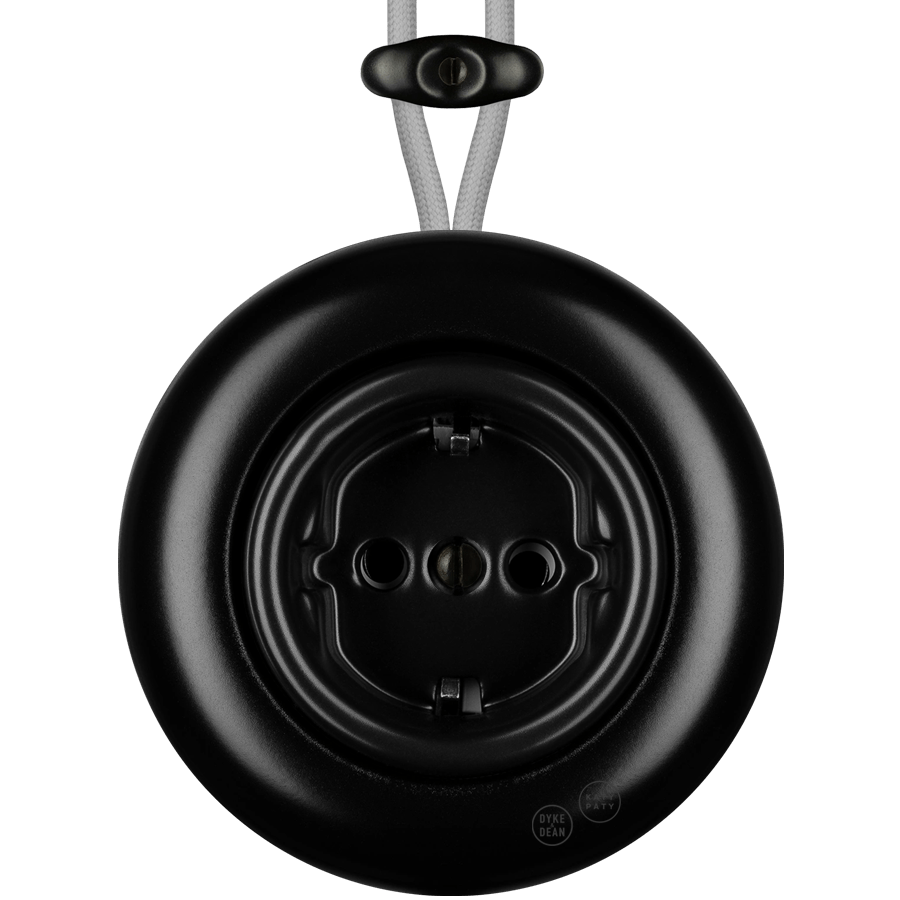 PORCELAIN KATY PATY COLONA ROUND SURFACE MOUNTED SCHUKO SOCKET MATTE BLACK - DYKE & DEAN