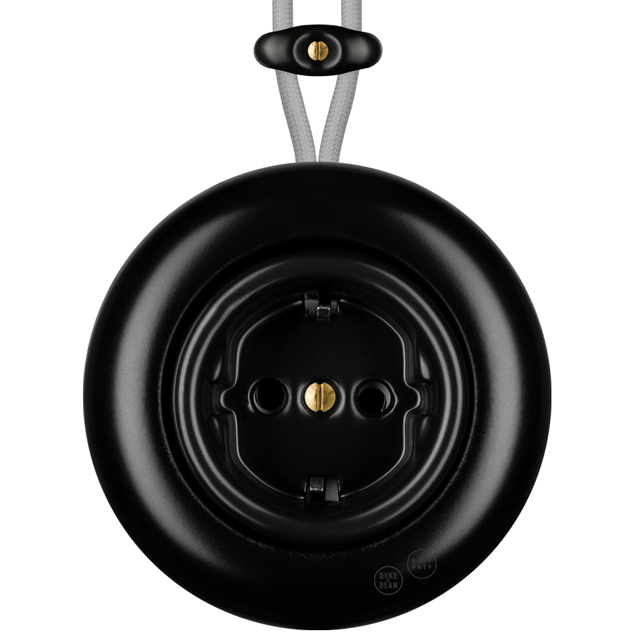 PORCELAIN KATY PATY COLONA ROUND SURFACE MOUNTED SCHUKO SOCKET MATTE BLACK - DYKE & DEAN