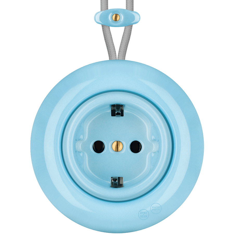 PORCELAIN KATY PATY COLONA ROUND SURFACE MOUNTED SCHUKO SOCKET PASTEL BLUE - DYKE & DEAN