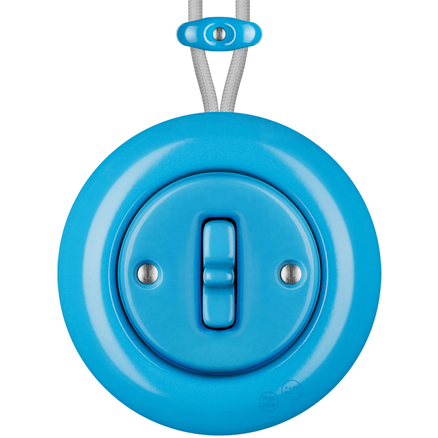 PORCELAIN KATY PATY COLONA ROUND SURFACE MOUNTED TOGGLE BUTTON SWITCH AZURE - DYKE & DEAN