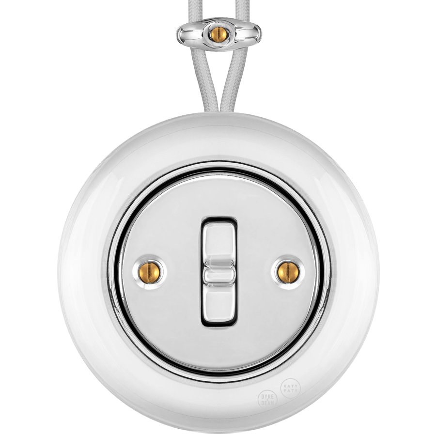 PORCELAIN KATY PATY COLONA ROUND SURFACE MOUNTED TOGGLE BUTTON SWITCH CHROME - DYKE & DEAN