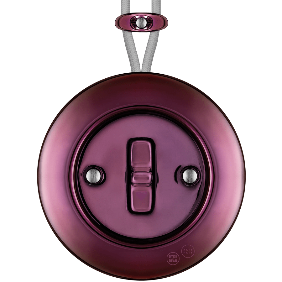 PORCELAIN KATY PATY COLONA ROUND SURFACE MOUNTED TOGGLE BUTTON SWITCH PURPLE - DYKE & DEAN
