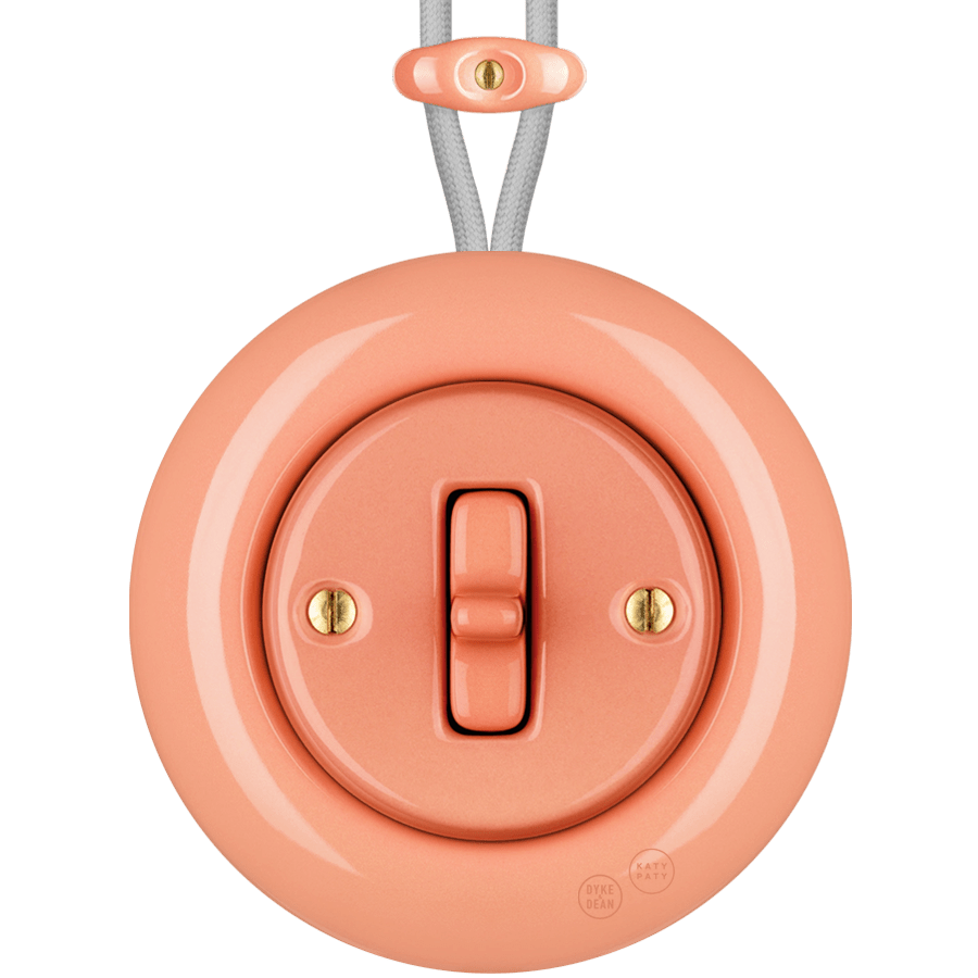 PORCELAIN KATY PATY COLONA ROUND SURFACE MOUNTED TOGGLE BUTTON SWITCH SALMON PINK - DYKE & DEAN