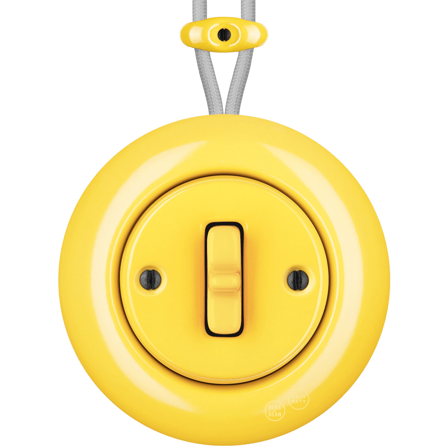 PORCELAIN KATY PATY COLONA ROUND SURFACE MOUNTED TOGGLE BUTTON SWITCH YELLOW - DYKE & DEAN