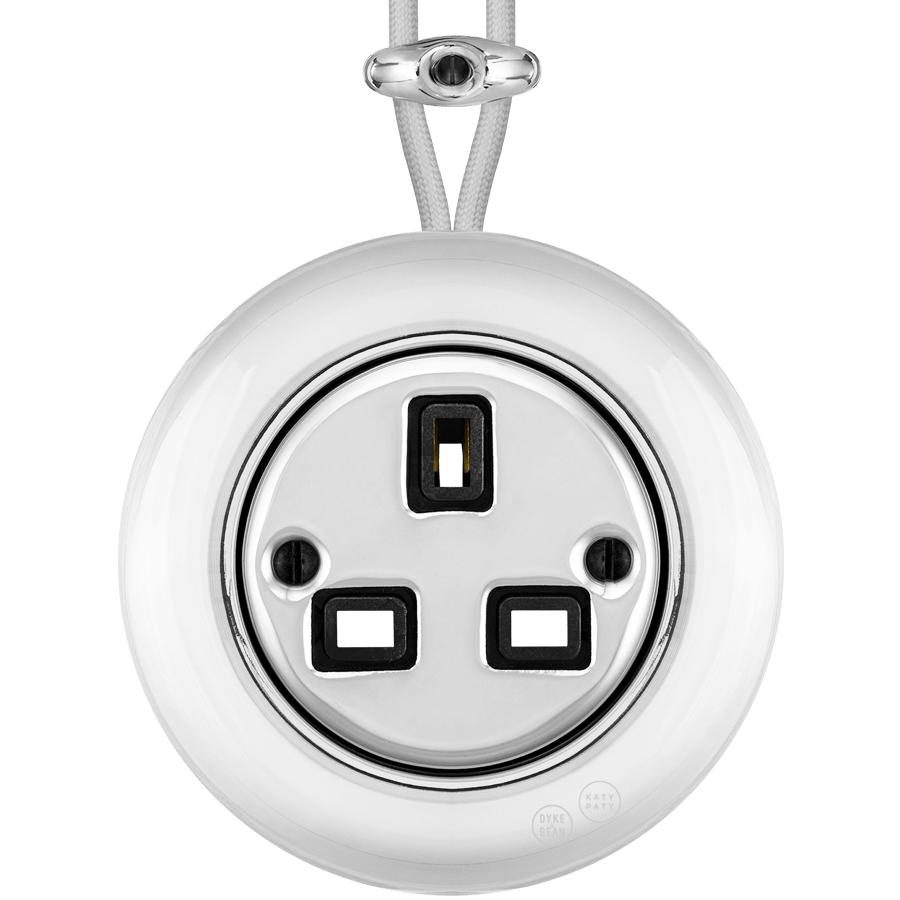 PORCELAIN KATY PATY COLONA ROUND SURFACE MOUNTED UK SOCKET CHROME - DYKE & DEAN
