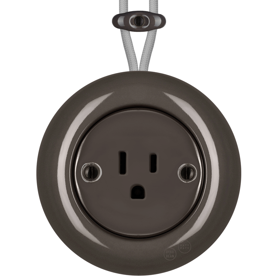 PORCELAIN KATY PATY COLONA ROUND SURFACE MOUNTED USA 15AMP SOCKET BROWN - DYKE & DEAN