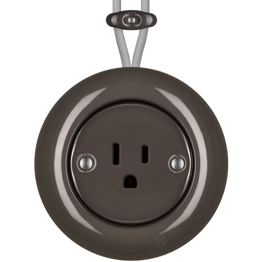 PORCELAIN KATY PATY COLONA ROUND SURFACE MOUNTED USA 15AMP SOCKET BROWN - DYKE & DEAN