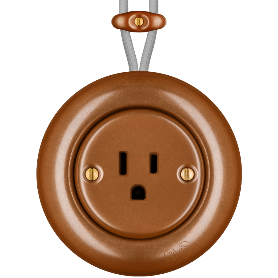 PORCELAIN KATY PATY COLONA ROUND SURFACE MOUNTED USA 15AMP SOCKET COPPER - DYKE & DEAN