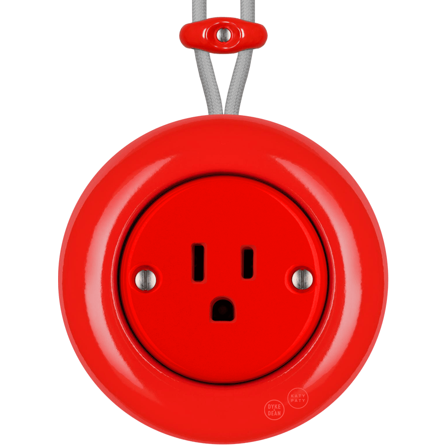 PORCELAIN KATY PATY COLONA ROUND SURFACE MOUNTED USA 15AMP SOCKET RED - DYKE & DEAN
