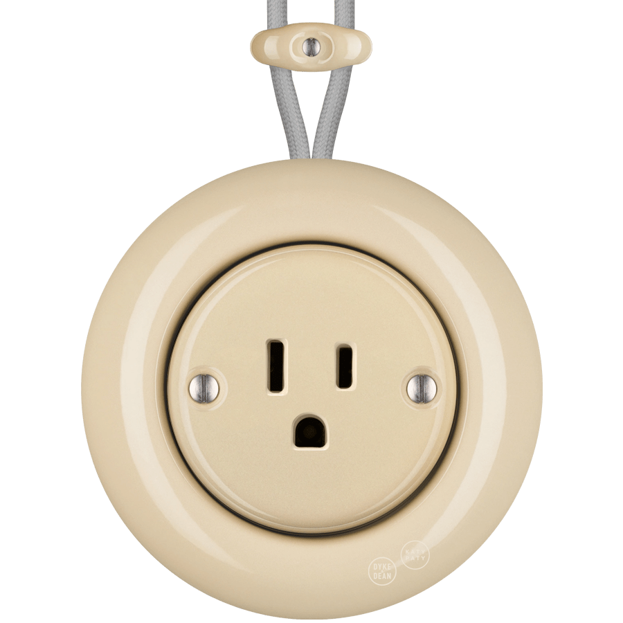 PORCELAIN KATY PATY COLONA ROUND SURFACE MOUNTED USA 15AMP SOCKET SAND - DYKE & DEAN