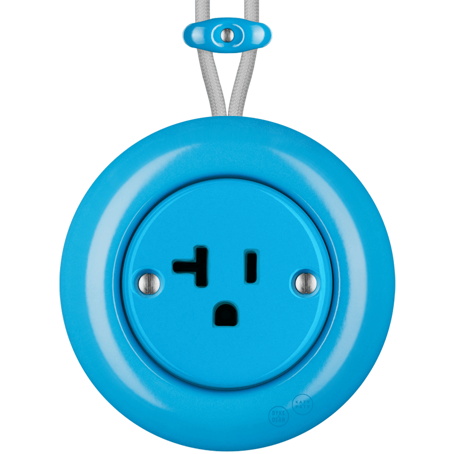 PORCELAIN KATY PATY COLONA ROUND SURFACE MOUNTED USA 20AMP SOCKET AZURE - DYKE & DEAN