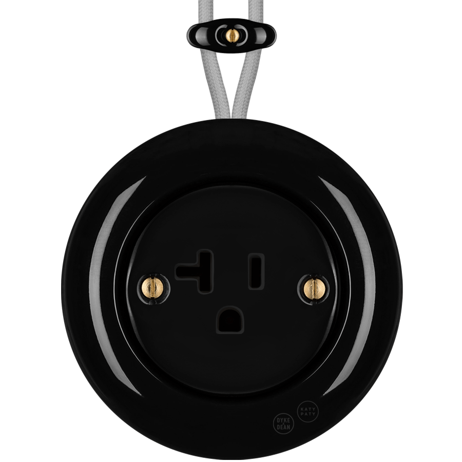 PORCELAIN KATY PATY COLONA ROUND SURFACE MOUNTED USA 20AMP SOCKET BLACK - DYKE & DEAN