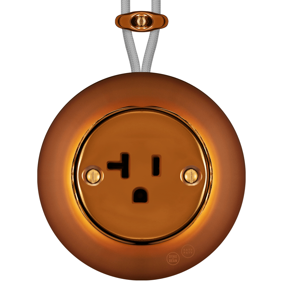 PORCELAIN KATY PATY COLONA ROUND SURFACE MOUNTED USA 20AMP SOCKET BRONZE - DYKE & DEAN