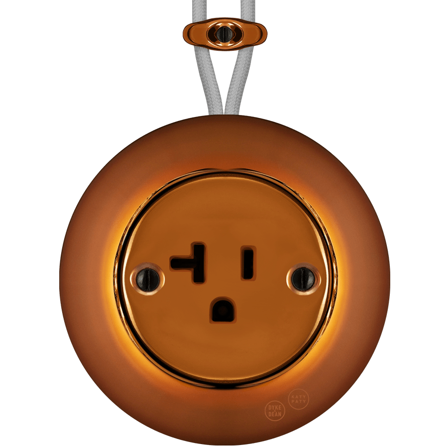 PORCELAIN KATY PATY COLONA ROUND SURFACE MOUNTED USA 20AMP SOCKET BRONZE - DYKE & DEAN