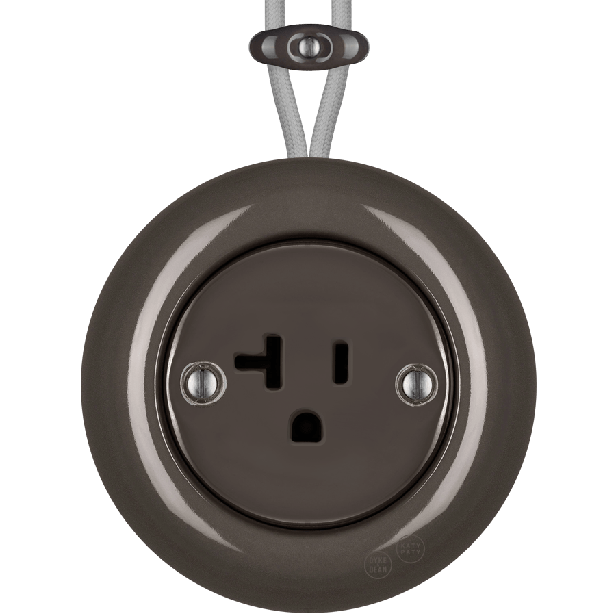 PORCELAIN KATY PATY COLONA ROUND SURFACE MOUNTED USA 20AMP SOCKET BROWN - DYKE & DEAN