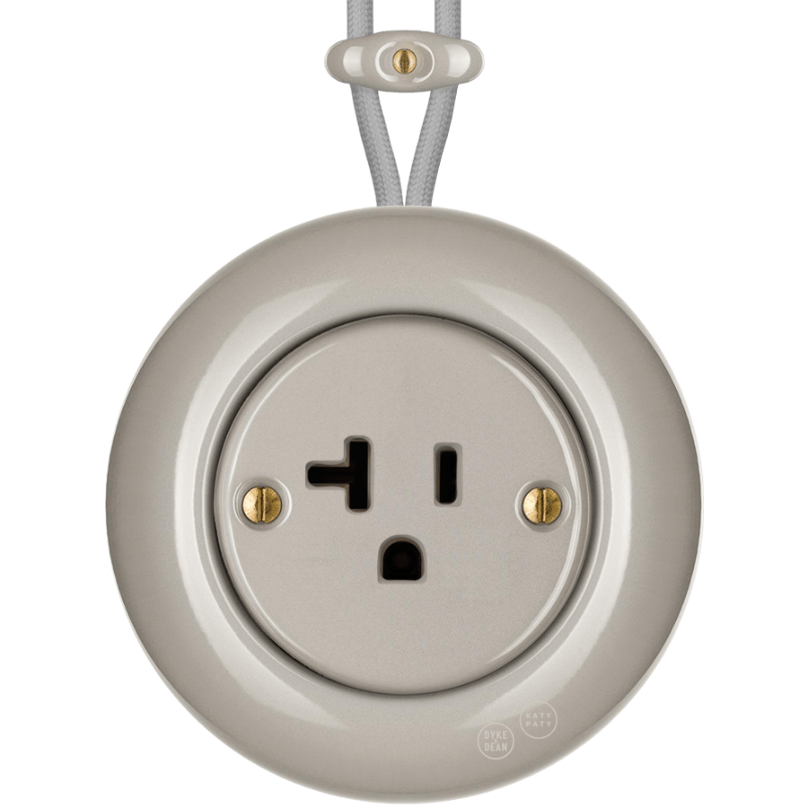 PORCELAIN KATY PATY COLONA ROUND SURFACE MOUNTED USA 20AMP SOCKET CAPPUCCINO - DYKE & DEAN
