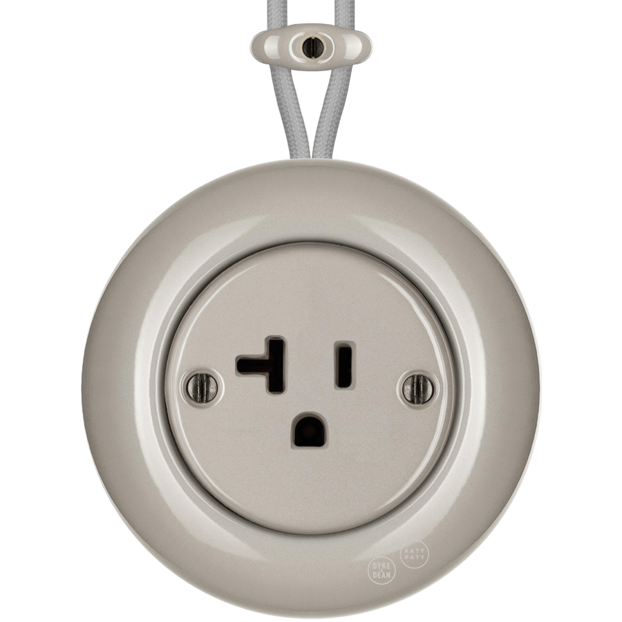 PORCELAIN KATY PATY COLONA ROUND SURFACE MOUNTED USA 20AMP SOCKET CAPPUCCINO - DYKE & DEAN