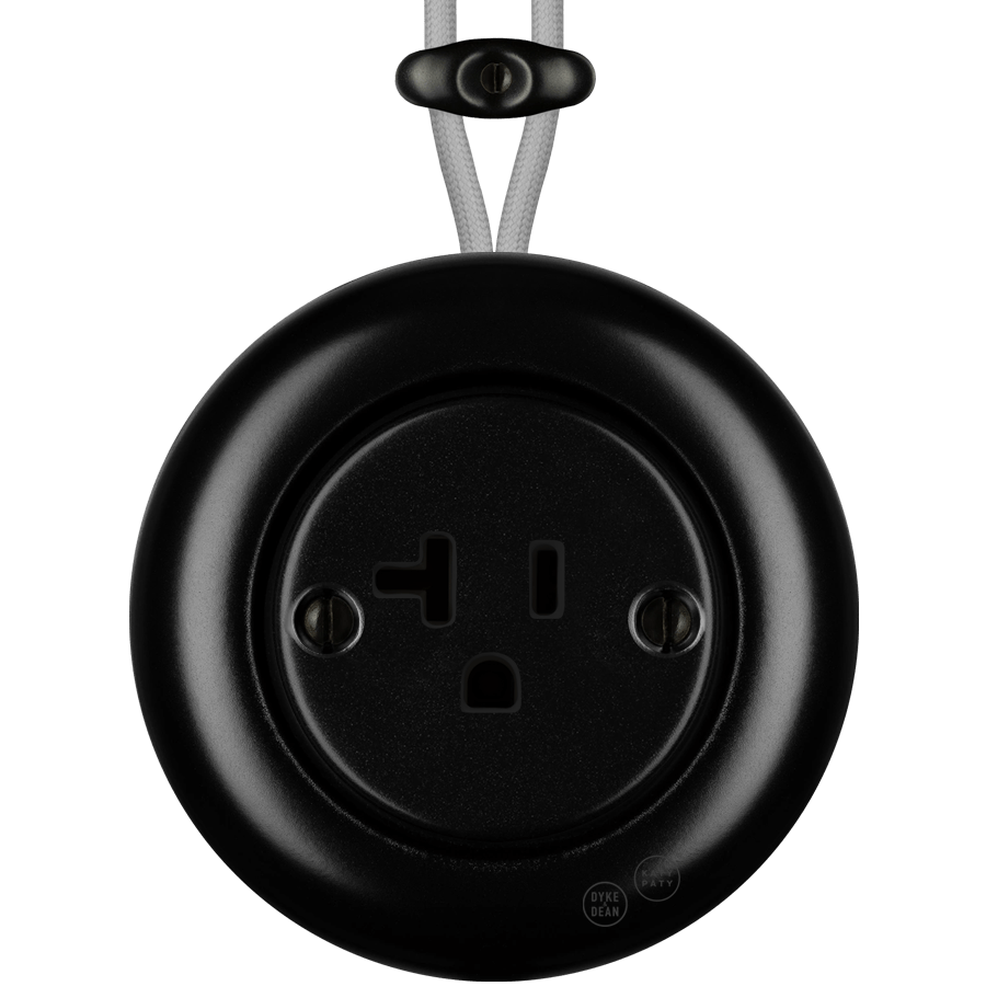 PORCELAIN KATY PATY COLONA ROUND SURFACE MOUNTED USA 20AMP SOCKET MATTE BLACK - DYKE & DEAN
